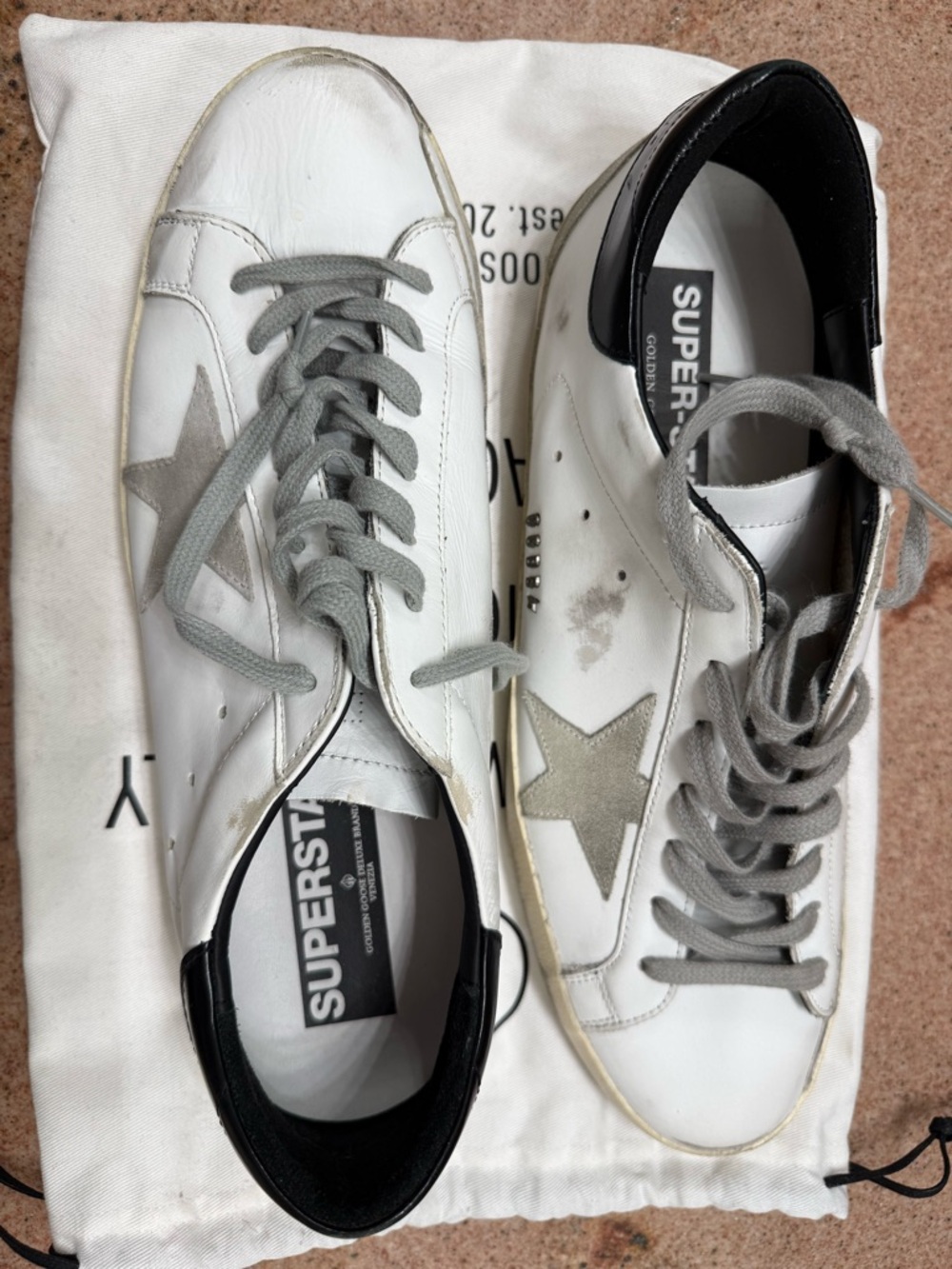Golden Goose Leather Super Star Sneakers with Gray Star and Black Heel